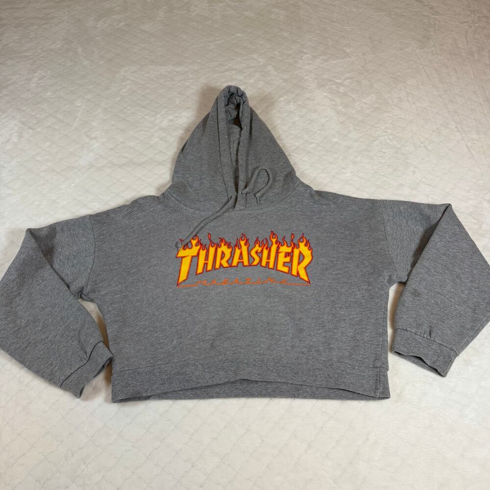 Y2K Vintage Thrasher Crop Hoodie Size XS Streetwear 2000s Skateboard